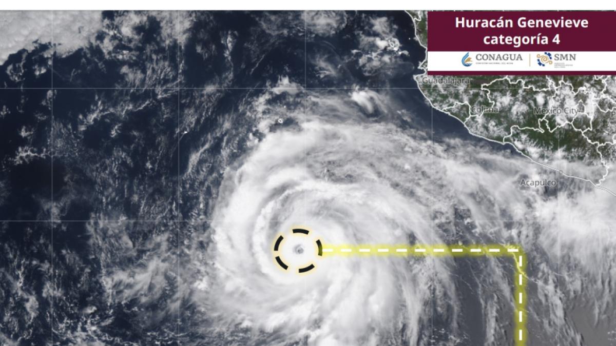 Huracán Genevieve alcanza categoría 4; provocará lluvias intensas y oleaje elevado en México