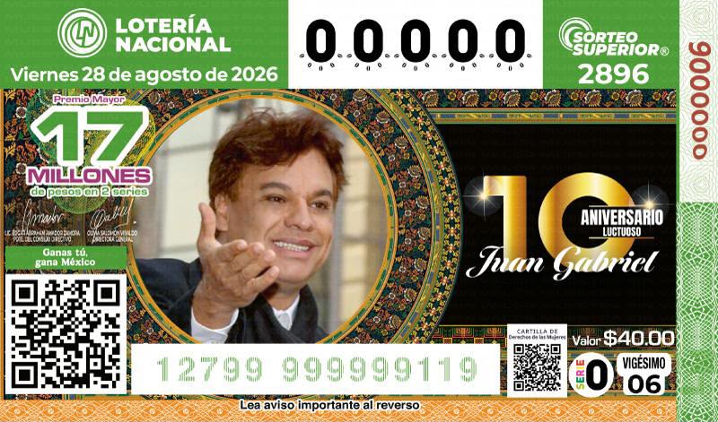 ¡Caray! El Divo está en la Lotería con un billete conmemorativo de Juan Gabriel a 10 años de su partida