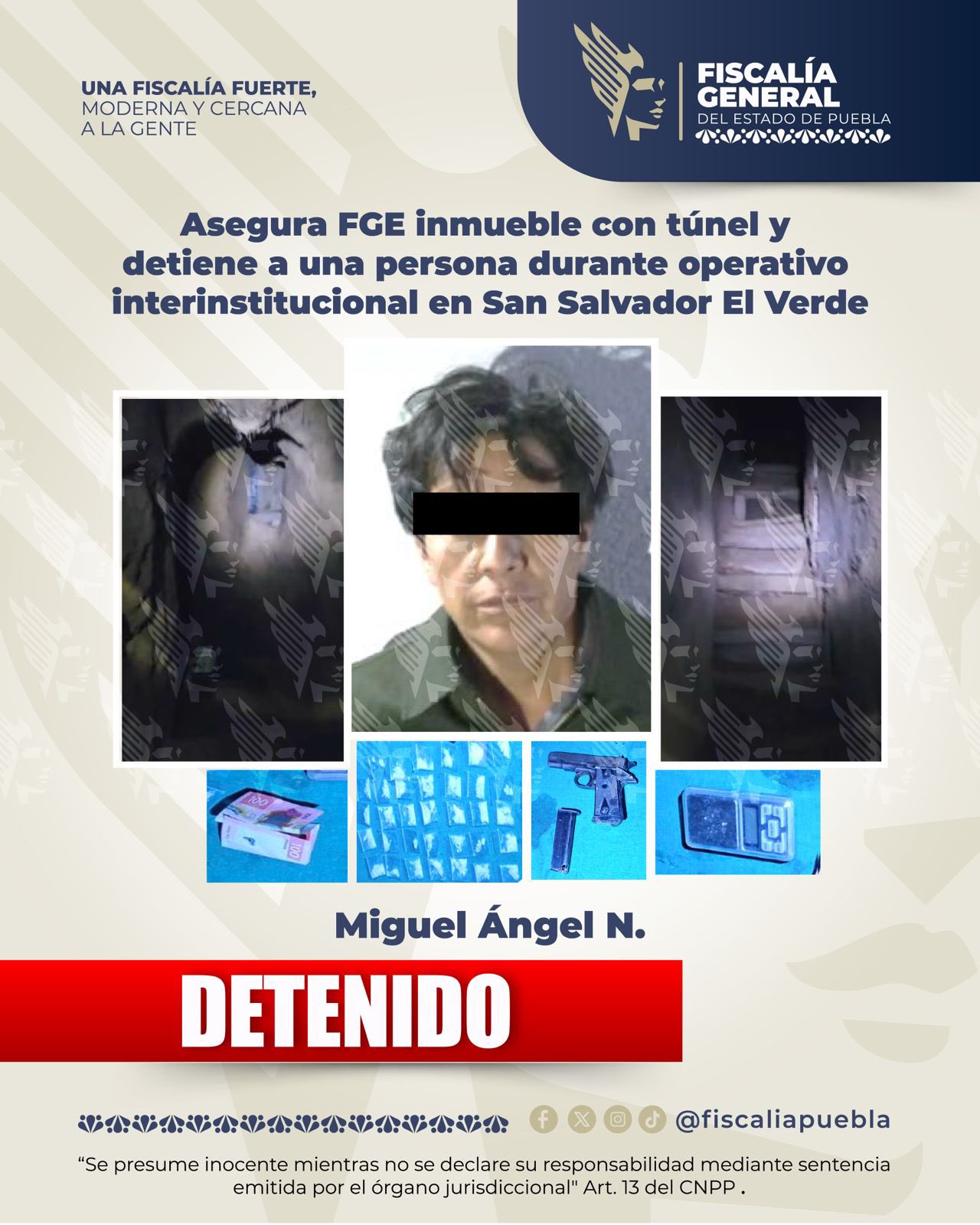 Descubren narcotúnel en San Salvador El Verde tras cateo interinstitucional; hay un detenido y droga asegurada