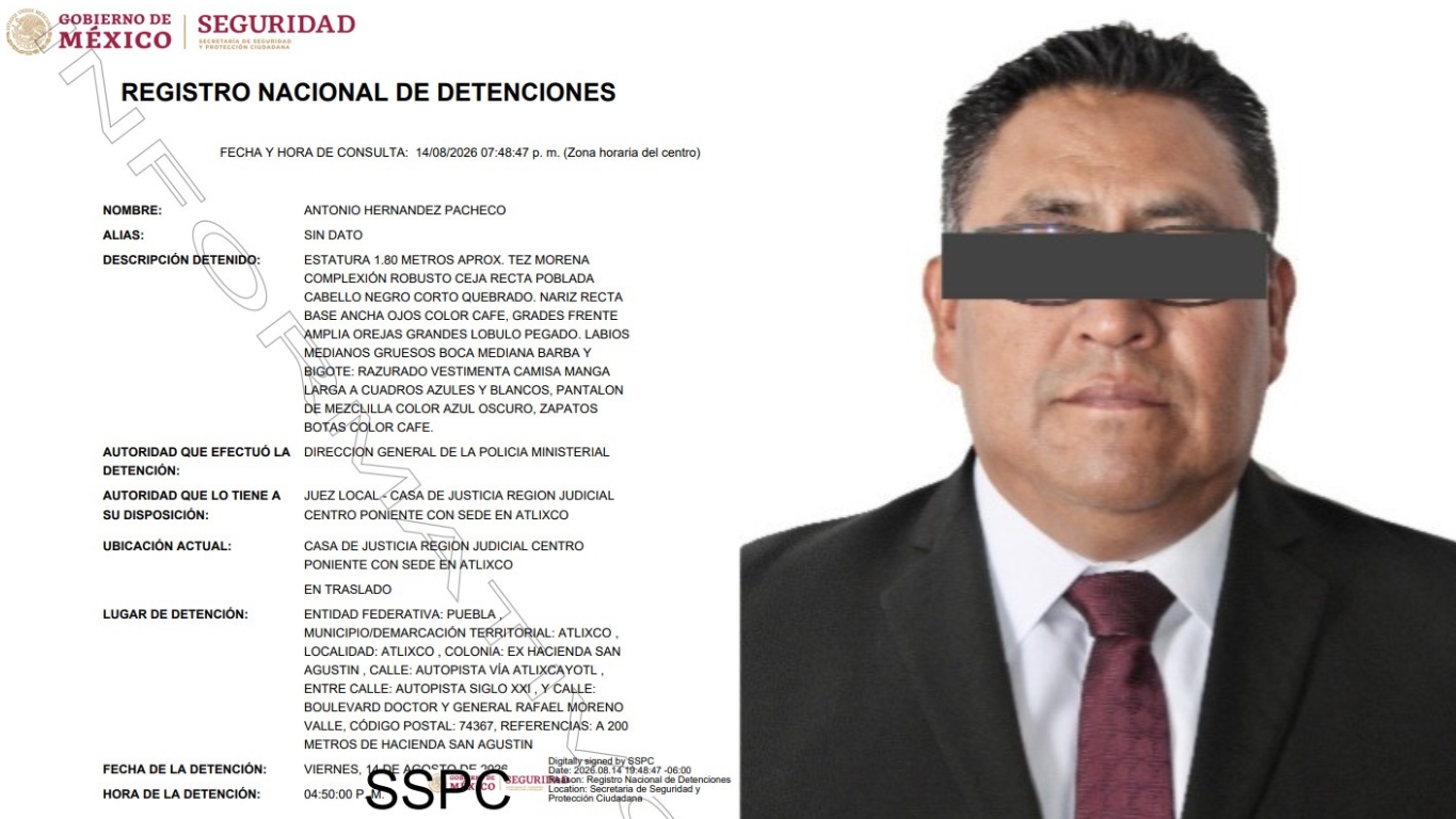 Armenta afirma que no habrá impunidad tras la detención del secretario de Seguridad de Atlixco