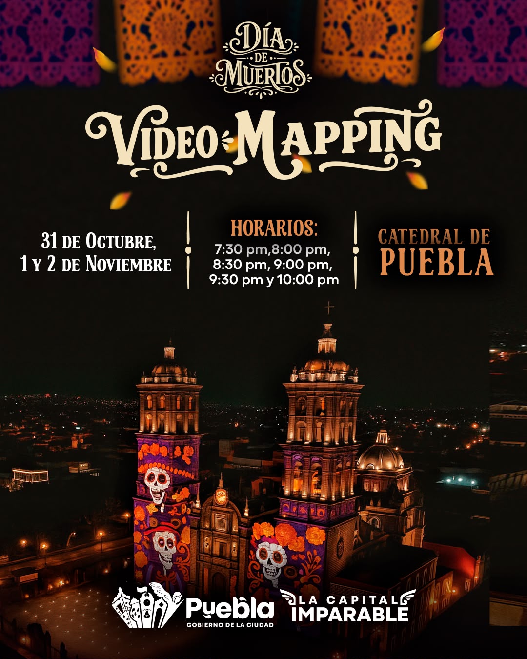 Gobierno de Pepe Chedraui proyectará videomapping de Día de Muertos en la Catedral de Puebla