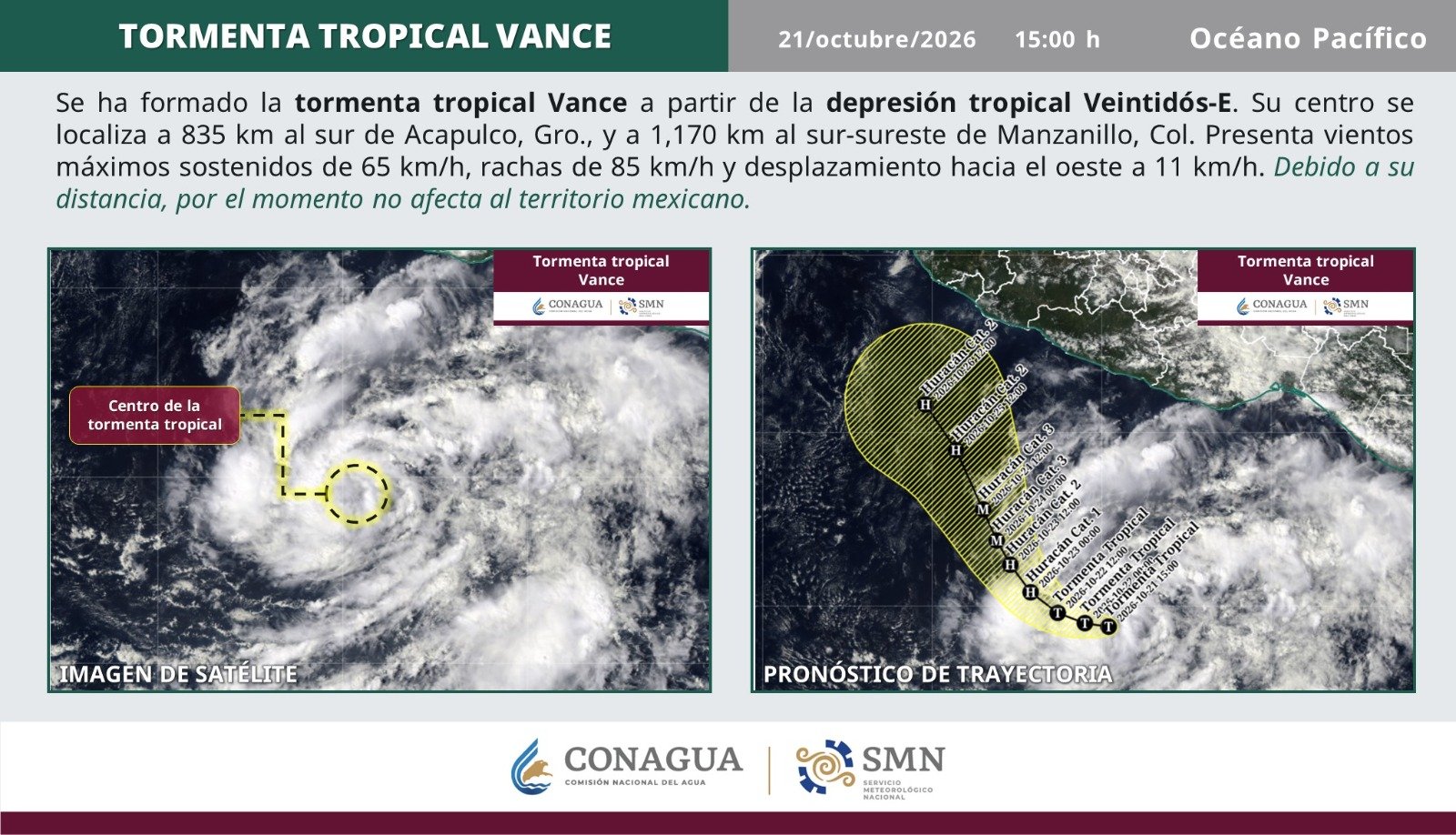 Tormenta tropical Vance se forma en el Pacífico; prevén que se intensifique