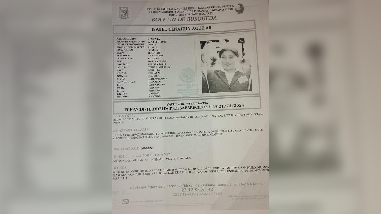 Piden Ayuda para localizar a Isabel Tenahua, desapareció el 20 de noviembre