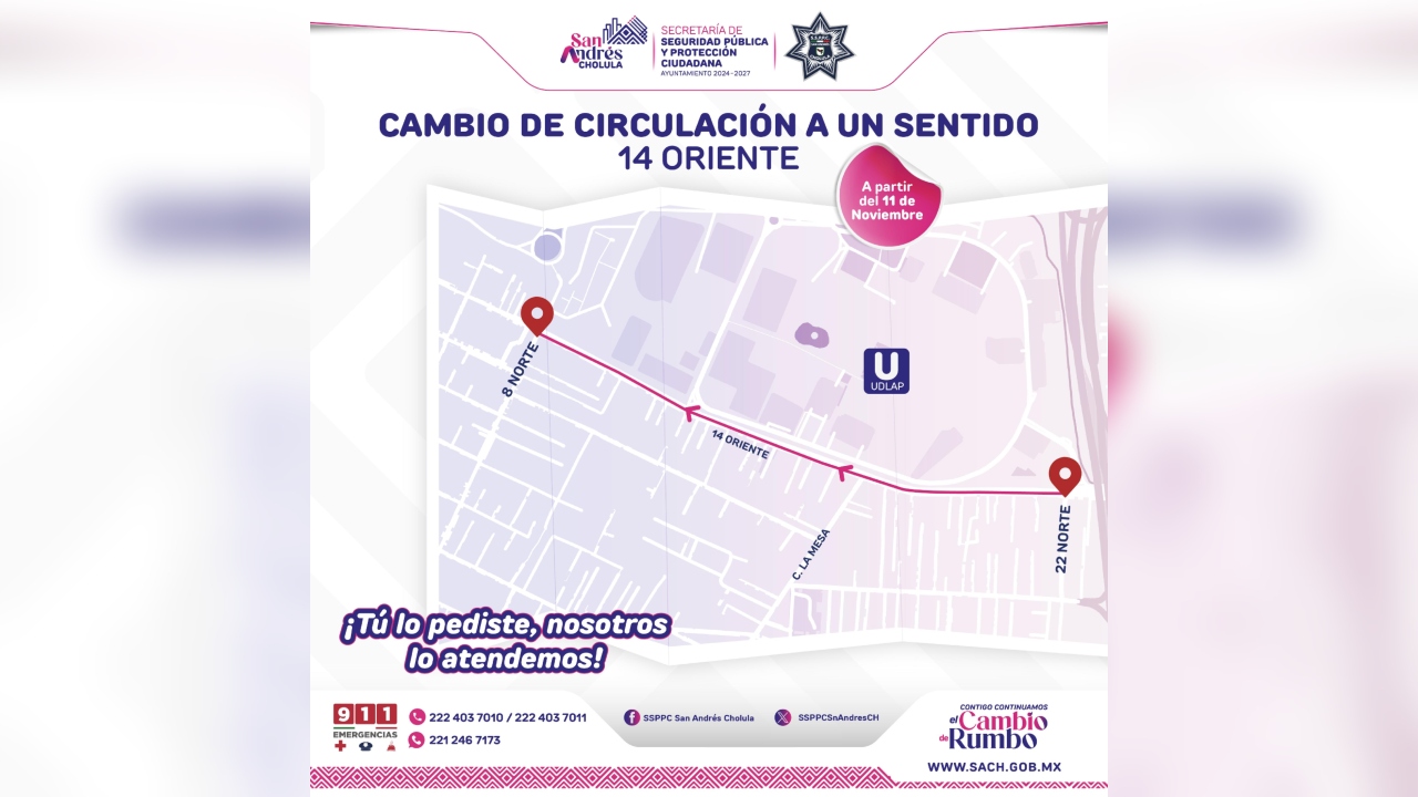 SACH informa cambio de circulación de la calle 14 Oriente
