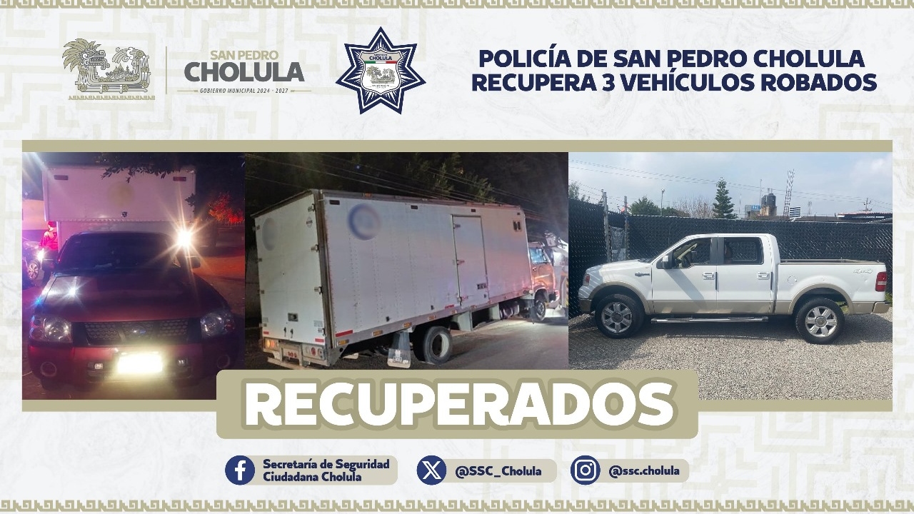Recuperan en Cholula 3 vehículos con reporte de robo