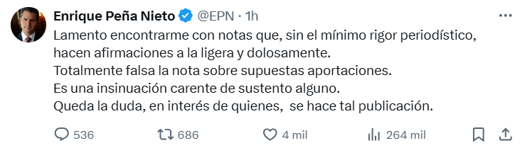 Peña Nieto niega haber recibido sobornos millonarios