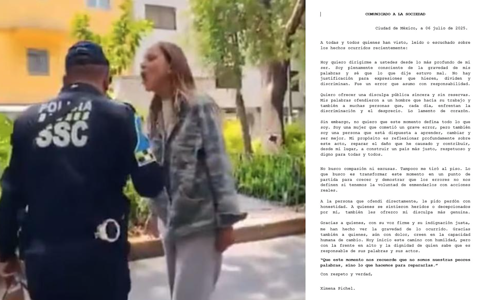 Ximena Pichel ofrece disculpa tras insultos racistas a un policía en la Condesa