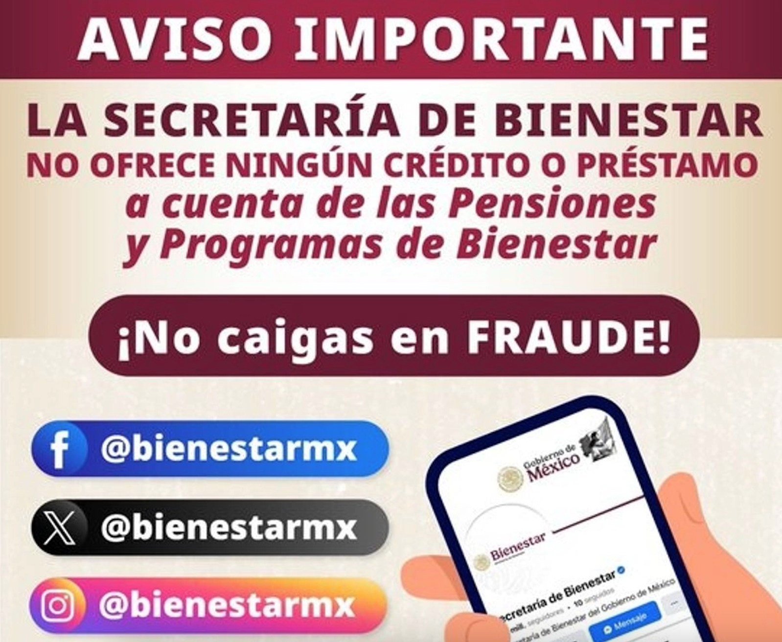 Bienestar alerta sobre fraudes en programas sociales y pensiones