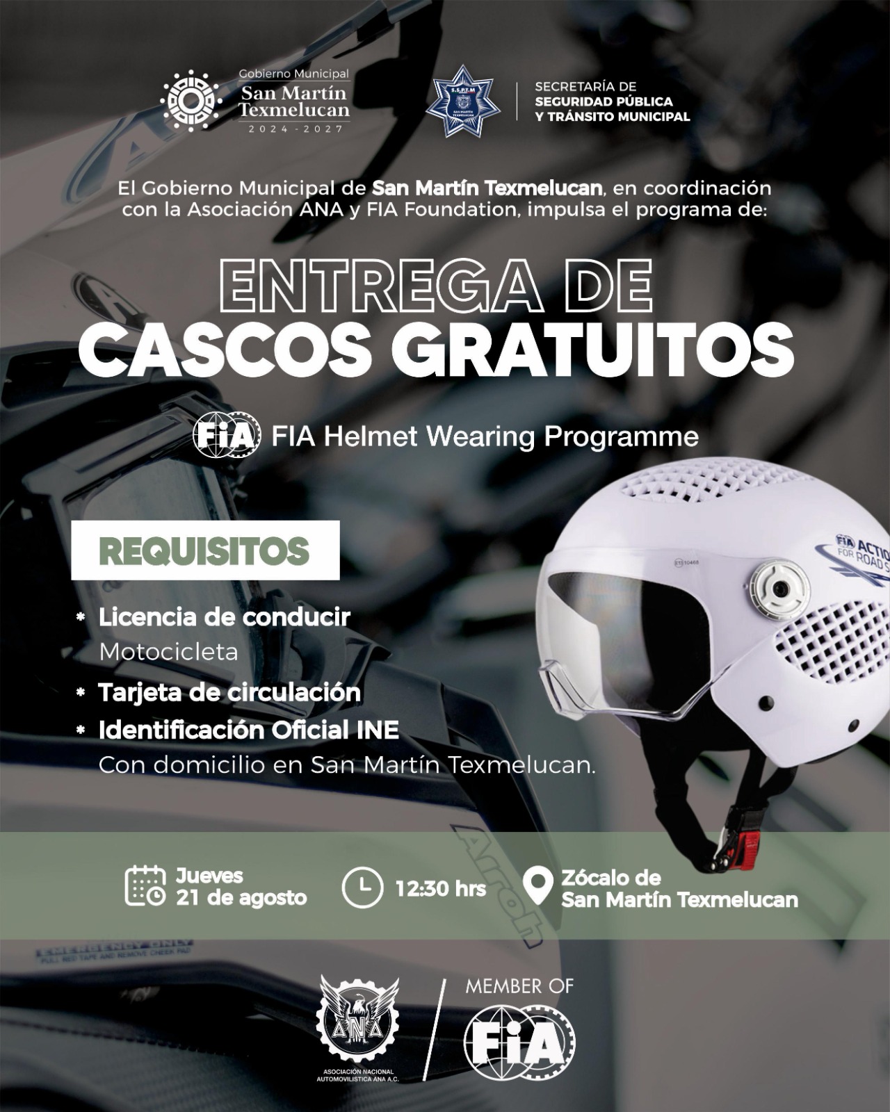 Texmelucan entregará cascos para seguridad vial