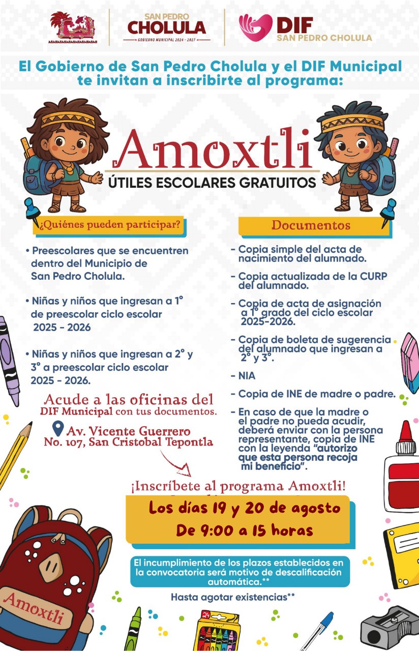 Registro abierto para útiles escolares en Cholula