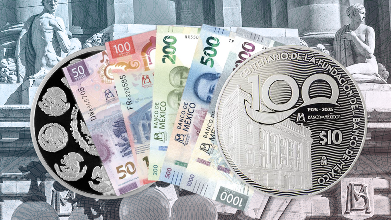 Banxico celebra 100 años con moneda de plata y billetes conmemorativos