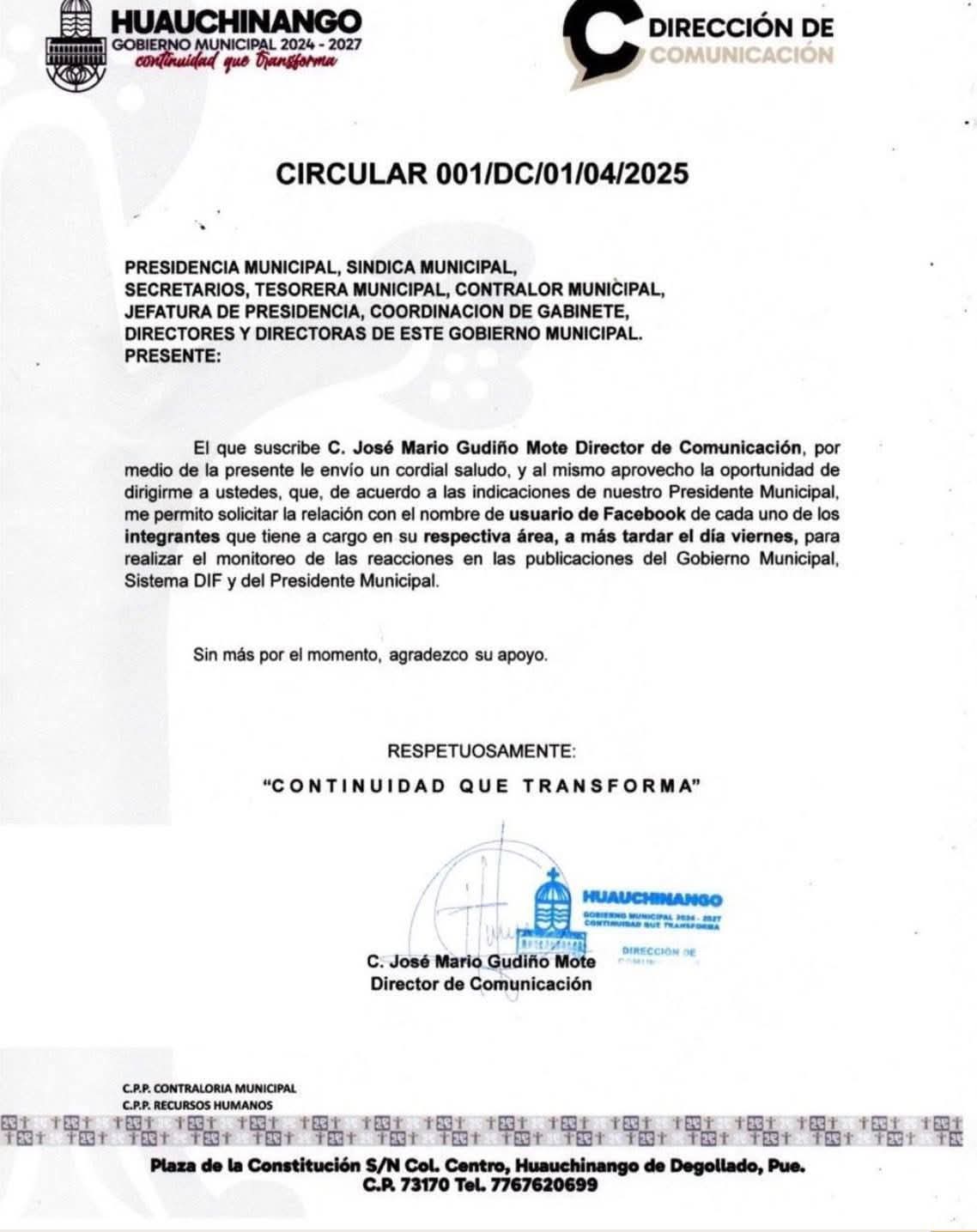Gobierno de Huauchinango bajo la lupa por presunto control de redes sociales de sus empleados