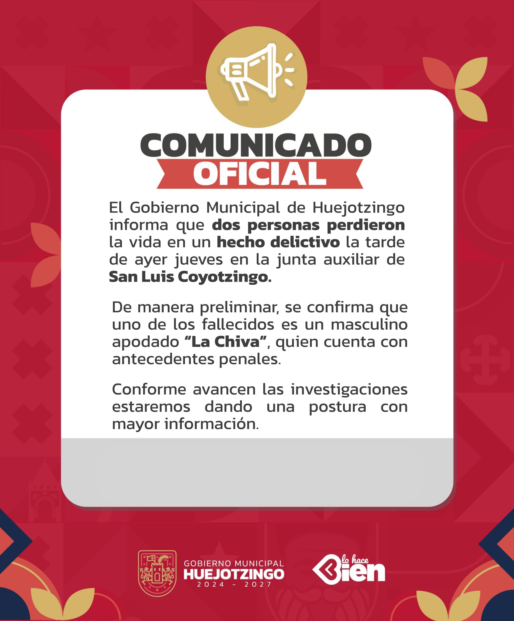 Ataque armado en Huejotzingo deja dos muertos; uno era presunto líder delictivo
