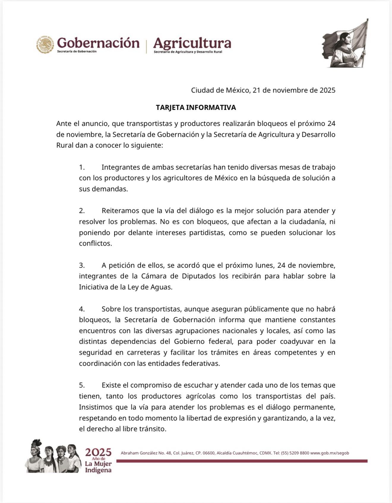 Gobierno llama a transportistas y productores a evitar bloqueos previo al mega paro del 24 de noviembre