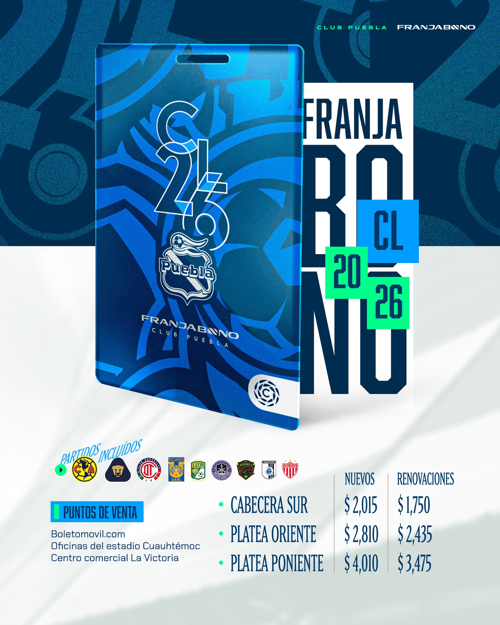 Club Puebla presenta precios del Franjabono 2026 para el Clausura