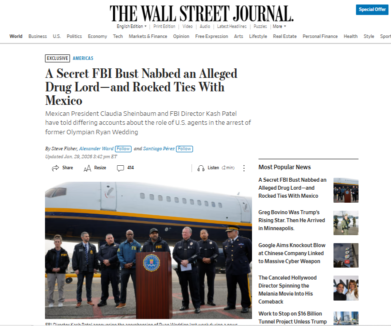 WSJ asegura que FBI detuvo en México a Ryan Wedding; Sheinbaum lo niega