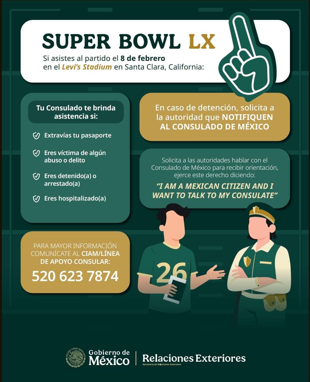 México emite alerta para connacionales en el Super Bowl ante operativos migratorios de Trump