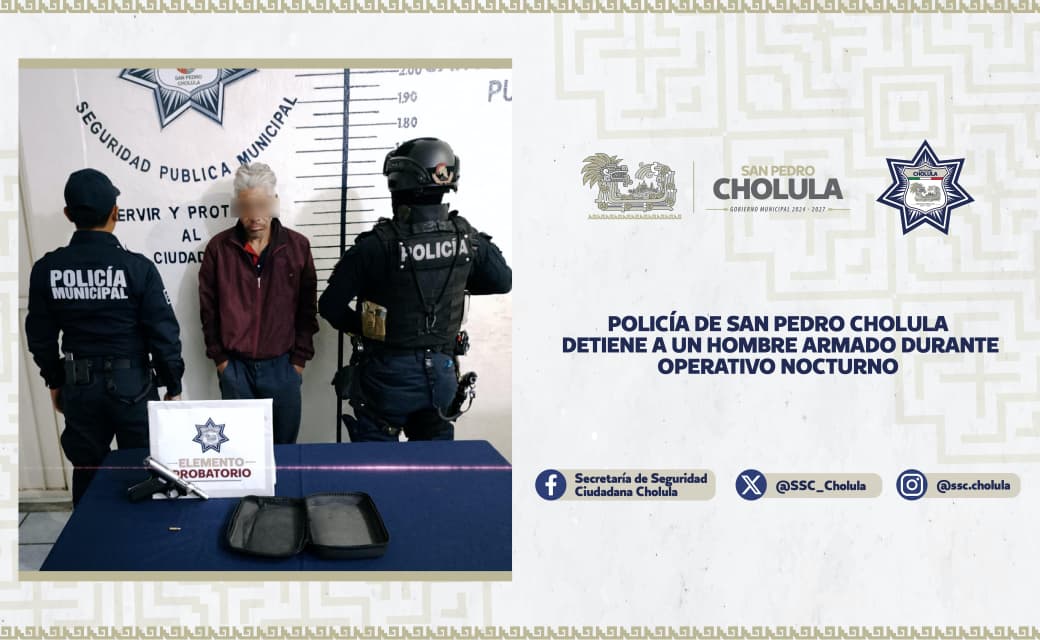 Cae sujeto armado tras persecución en San Pedro Cholula