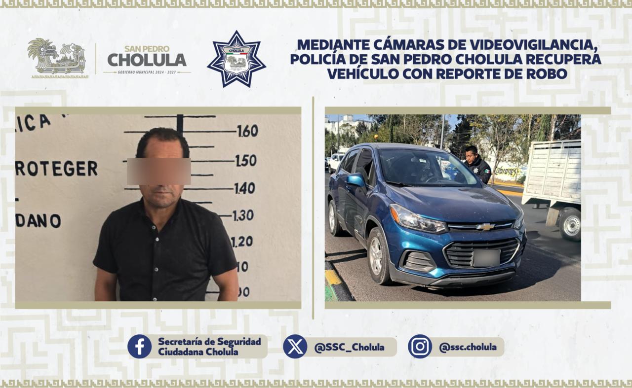 Detienen en San Pedro Cholula a hombre que conducía vehículo con reporte de robo