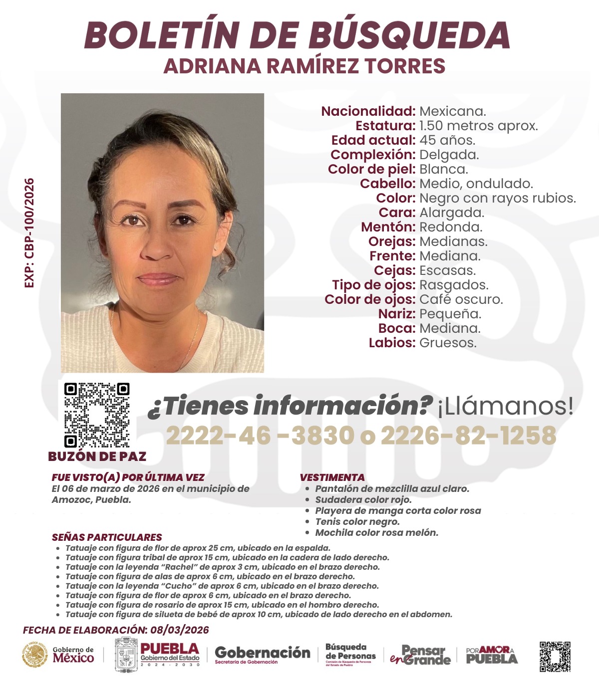 Activan Protocolo Alba por Adriana Ramírez, desaparecida tras salir de su trabajo en Amozoc