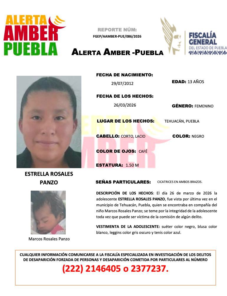 Desaparecen madre de 13 años y su bebé recién nacido en Tehuacán