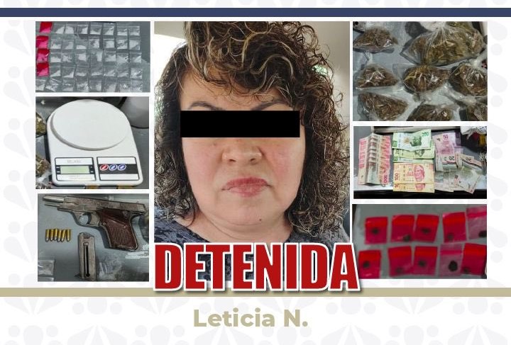 Fachada de comercio, negocio de droga; cae Leticia “N” con un arma y narcóticos en Cholula