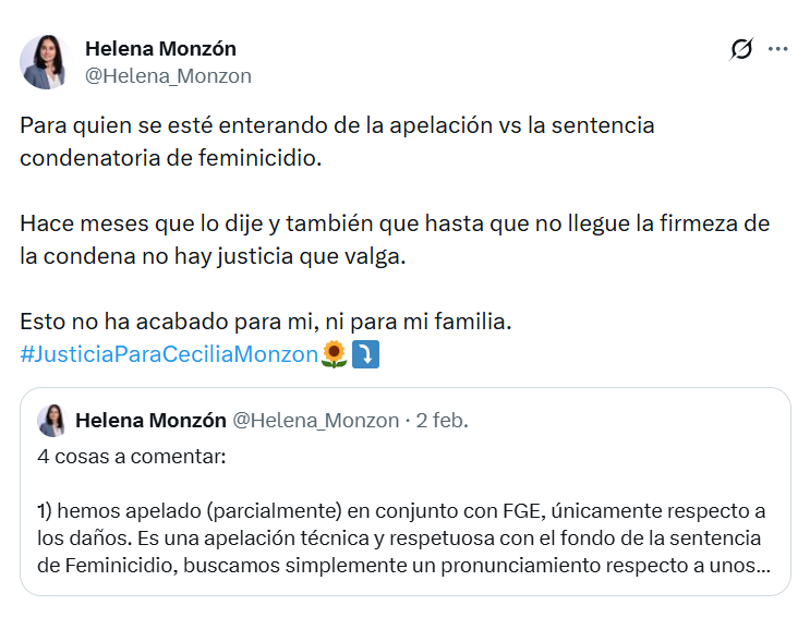 Defensa de Javier López Zavala apela condena de 60 años por el feminicidio de Cecilia Monzón